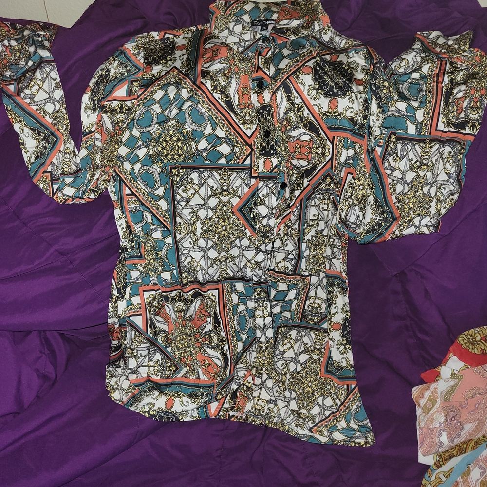 Fashion Nova Multicolor Geometric Blouse